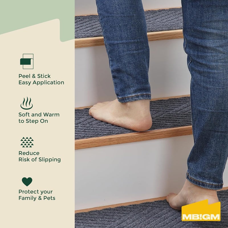 MBIGM 8 X 30inches, 15 in Pack, Non-Slip Carpet Stair Treads Non-Skid Safety Rug Slip Resistant Indoor Runner for Kids Elders and Pets with Reusable Adhesive, Dark Gray Weave - Image 3